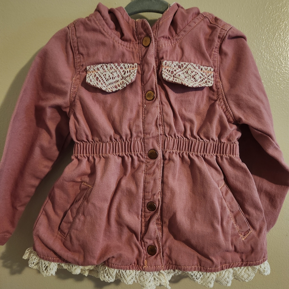 Nannette Pink Jean Jacket with Lace Accents